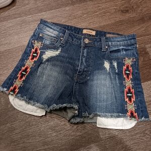 STS Blue Distressed Denim Shorts with Colorful Embroidery Size 5